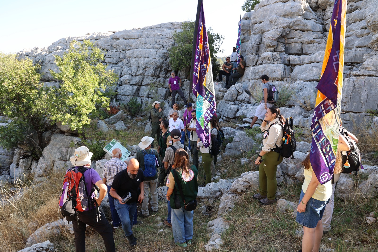 Participants hiking the new Jabal Moussa-Lebanon Mountain Trail connecting trail through the mountain landscape